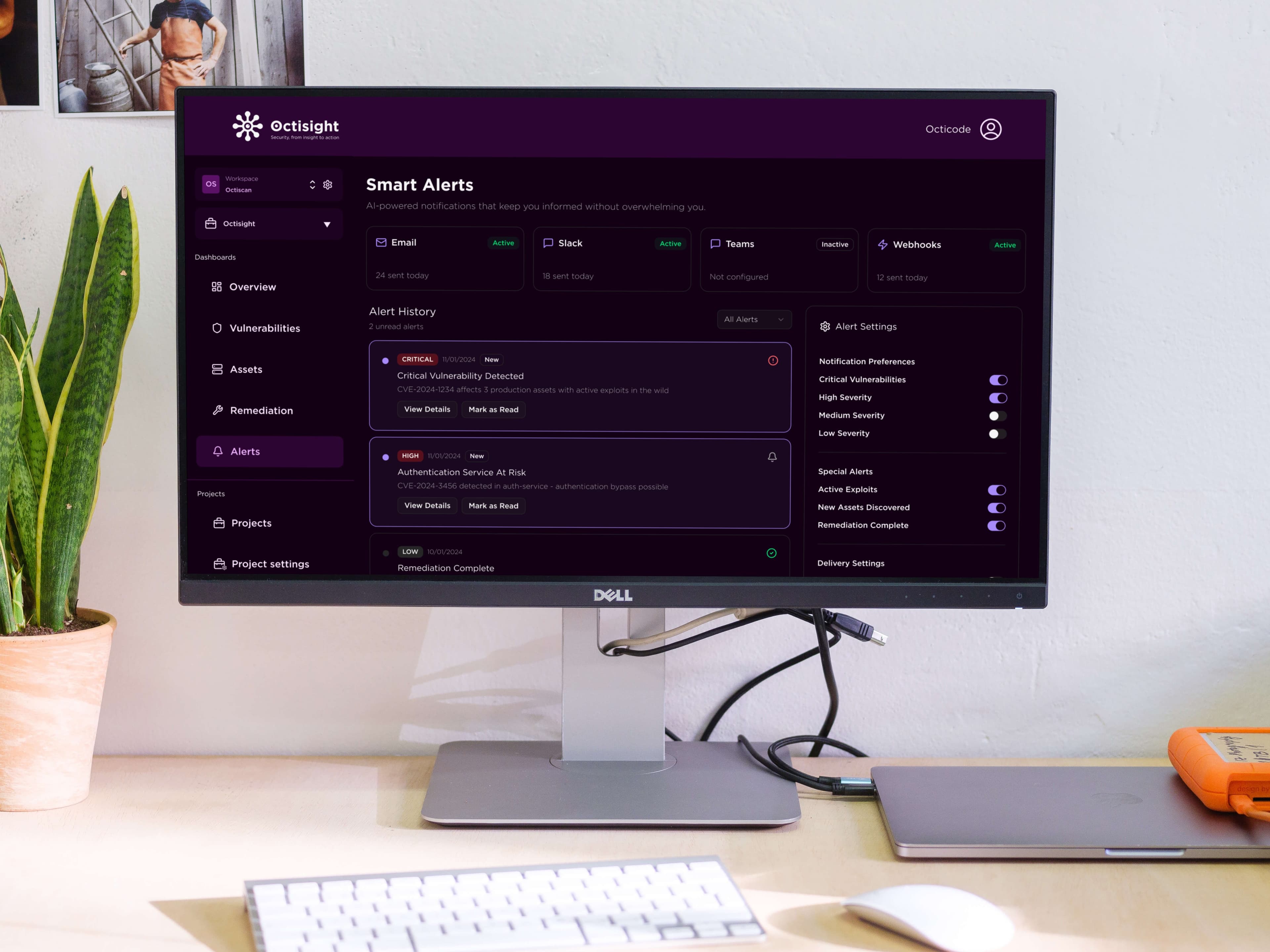 OctiSight continuous monitoring dashboard with real-time alerts and system health status